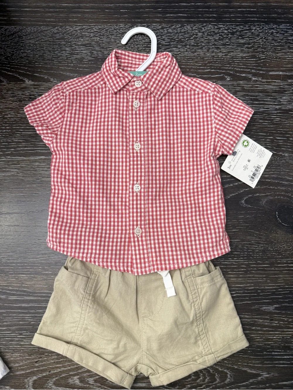 Red Gingham Short-Sleeve Button-Up Shirt for Kids